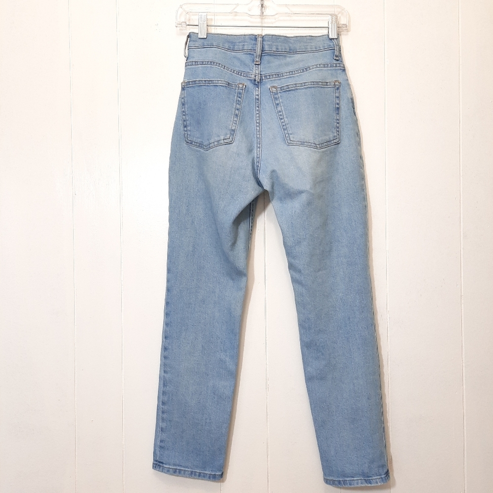 EVERLANE ANKLE HIGH WAIST STRAIGHT JEANS BLUE DENIM STRETCH - Picture 4 of 8